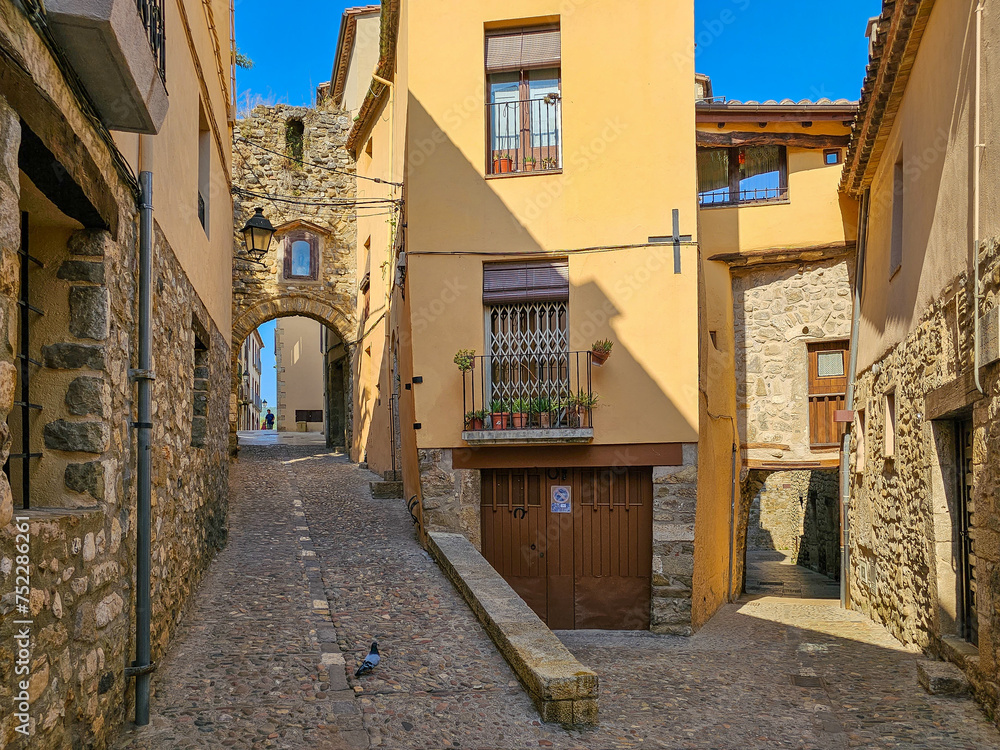 Street in Besalú, medieval town in La Garrotxa (Girona), Catalonia