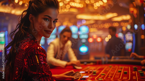 AI croupiers dealing cards in a futuristic casino where tech meets tradition photo