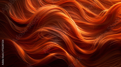 A close up of vibrant wavy orange hair flowing gracefully in the breeze  creating a mesmerizing and dynamic display of color and movement