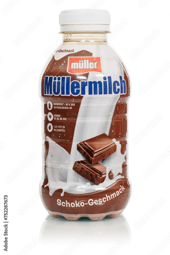 Müllermilch chocolate flavor in a bottle by Theo Müller company ...