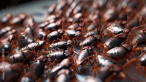 multitude of cockroaches invading a home. The sight of Germanic cockroaches and Blatta orientalis reveals their prevalence, symbolizing the presence of unsanitary conditions and filth.. AI-generated. photo