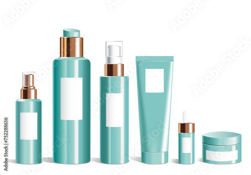 Realistic plastic packaging for cosmetic product. Vector cosmetic mock isolated on white background.