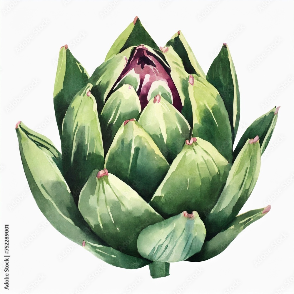 Fototapeta premium Watercolor illustration of artichoke. Organic green food. Hand drawn art. Aquarelle drawing.