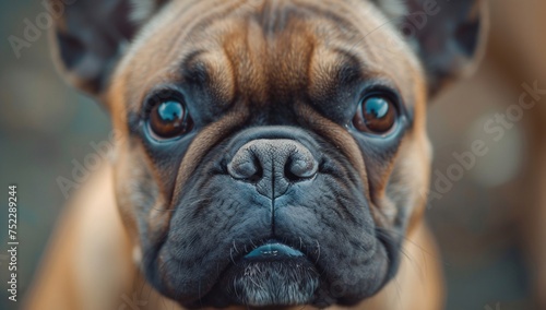 The intense and expressive stare of a French Bulldog's face, captured up-close, highlighting the companionship and emotional connection with pets