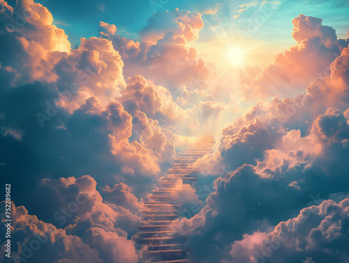Stair on the cloud ,The way to success concept,Background.