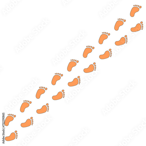 Human step footprints paths. Step by step vector isolated on white background. Trace of children's footprints of barefoot person. Road of human feet.