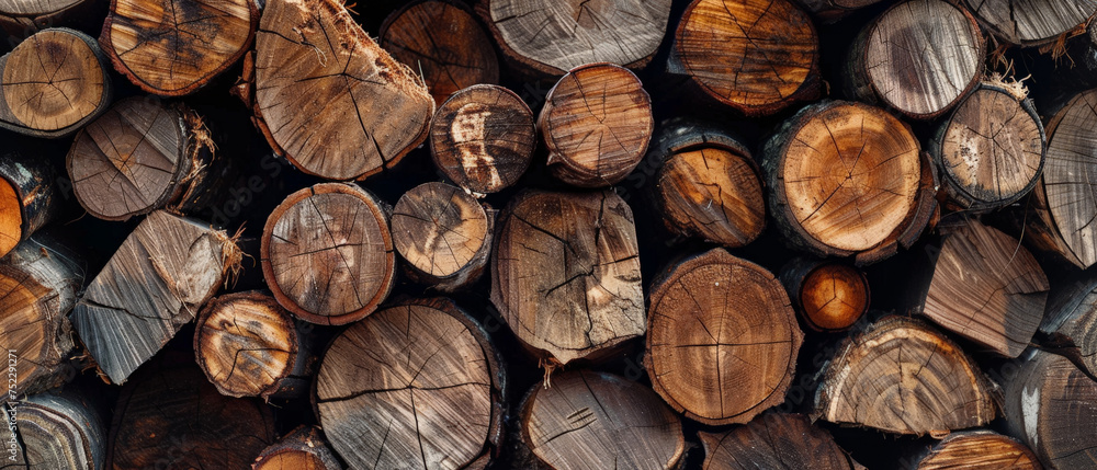 A pile of wood logs with a lot of cracks and holes A pile of wood logs with a lot of cracks and holes