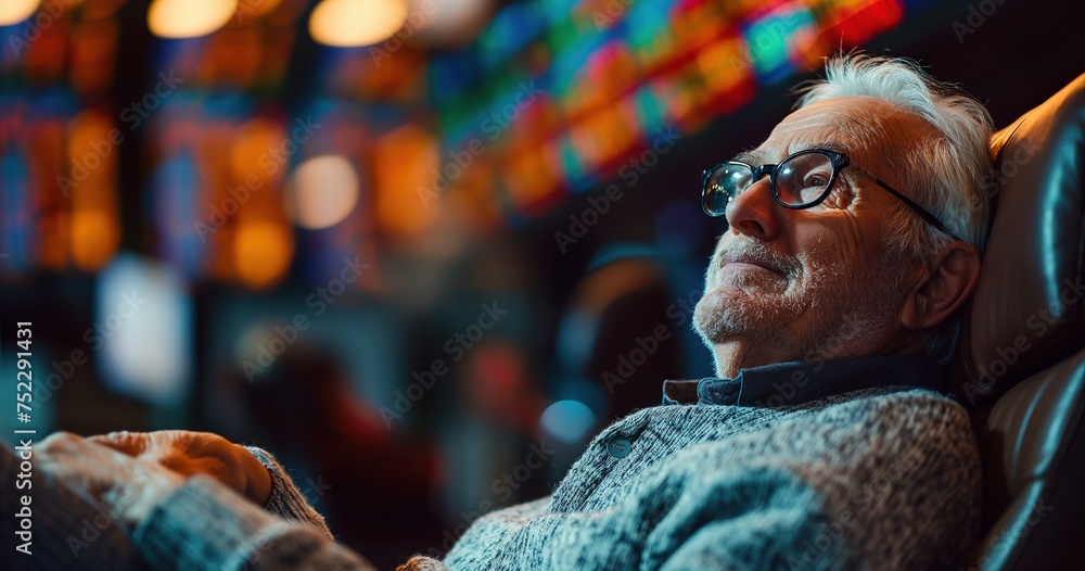 a man an investor lay down relaxing with graph on screen as background, Generative Ai a man an investor lay down relaxing with graph on screen as background, Generative Ai
