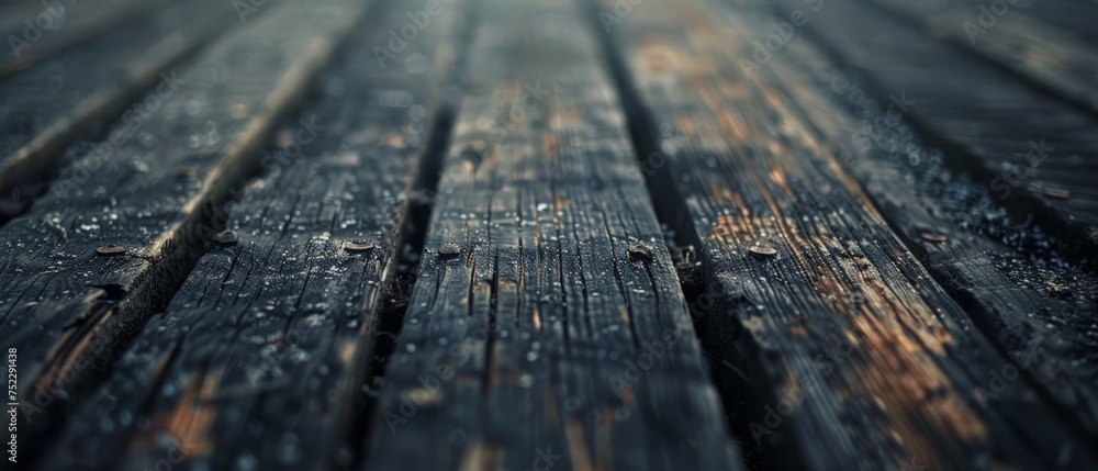 The image is of a wooden floor with a wet surface