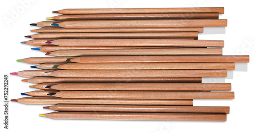 A bunch of wooden coloured pencils. Transparent background