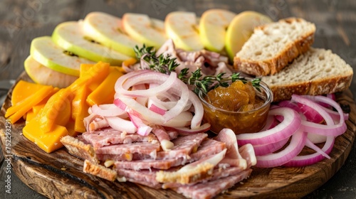 Hearty Ploughman’s Lunch with Cheddar Cheese and Cold Meat Selection