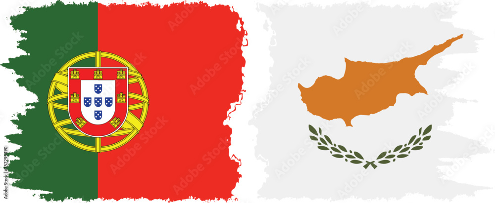 Obraz premium Cyprus and Portugal grunge flags connection vector