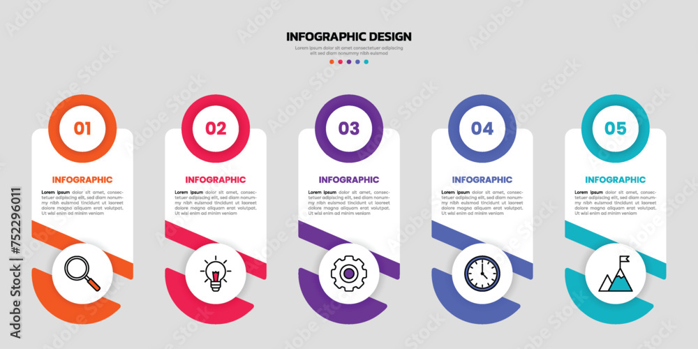 Modern business infographic template, geometric shape with 5 options or steps icons. - obrazy, fototapety, plakaty 