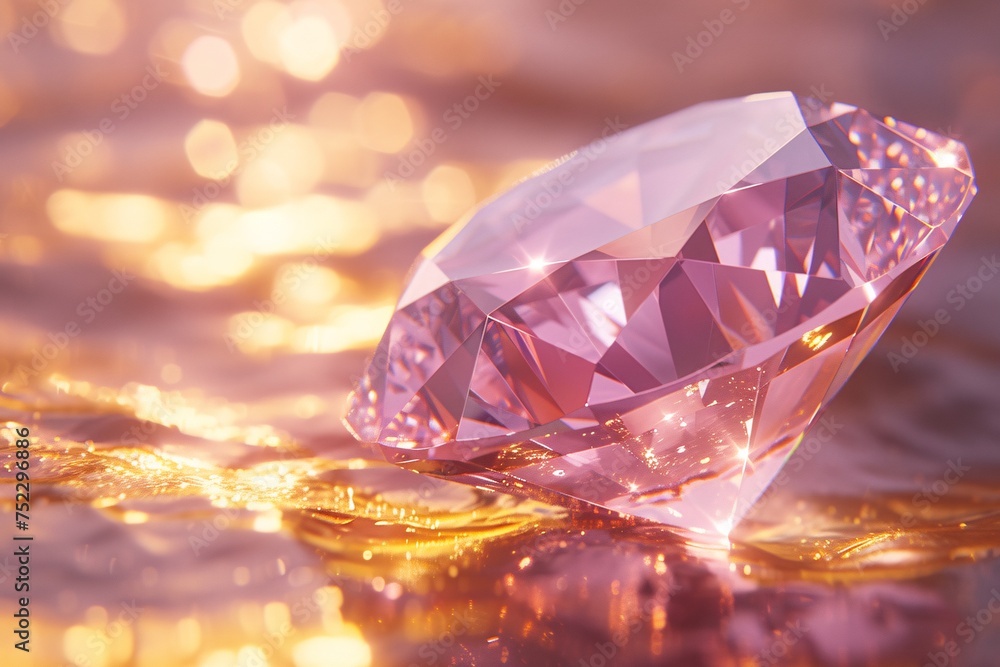 A radiant diamond rests on a glittering gold background, symbolizing wealth and luxury with its brilliant facets catching the light A radiant diamond rests on a glittering gold background, symbolizing wealth and luxury with its brilliant facets catching the light