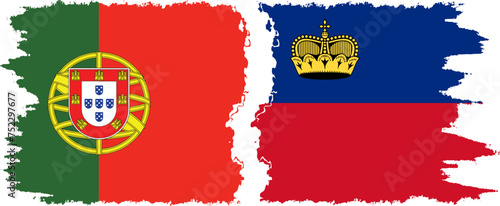 Liechtenstein and Portugal grunge flags connection vector