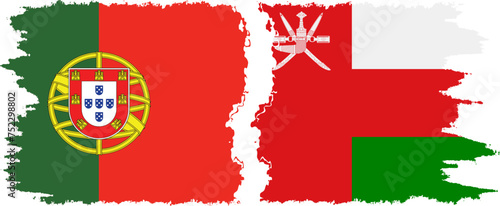 Oman and Portugal grunge flags connection vector