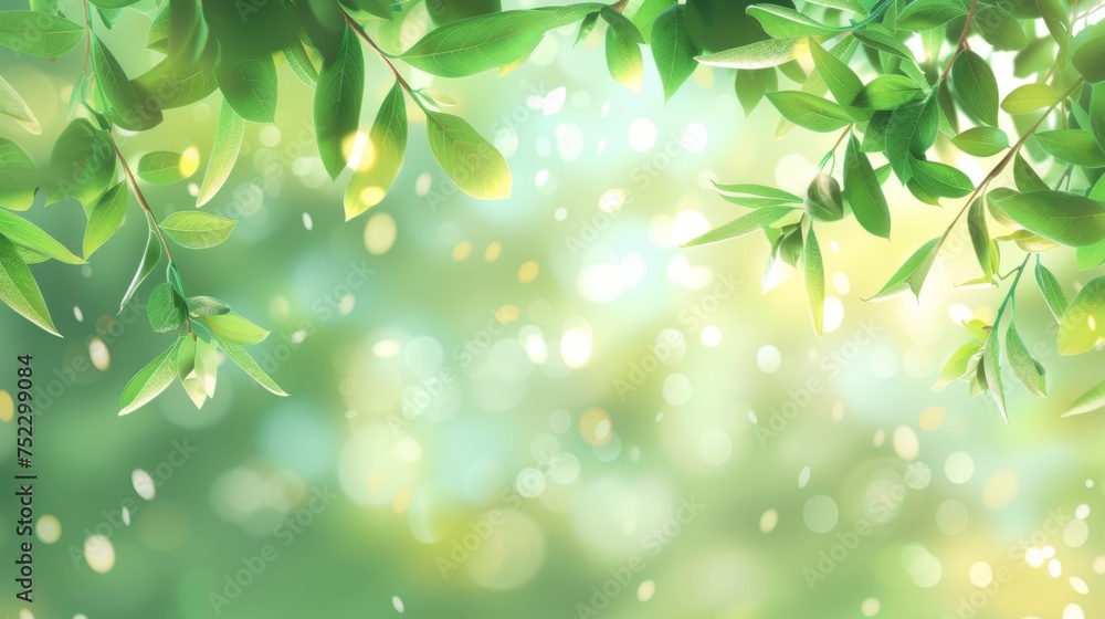 Fresh Spring Leaves Framing a Softly Lit Bokeh Background at Dawn Fresh Spring Leaves Framing a Softly Lit Bokeh Background at Dawn