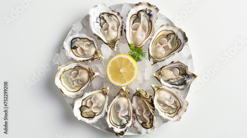 Chilled Oysters with Lemon and Ice on Plate