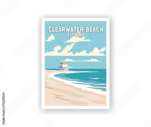 Clearwater Beach, Florida Illustration Art. Travel Poster Wall Art. Minimalist Vector art