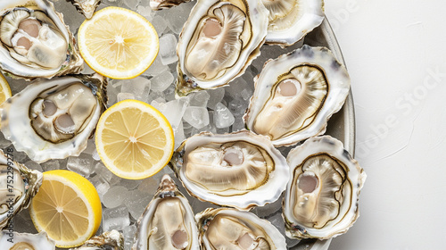 Chilled Oysters with Lemon and Ice on Plate