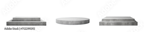 Collection of set Empty Gray concrete stone podium for product display presentation isolated on transparent background. PNG file, cut out 