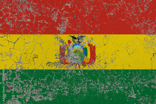 Destructible, crumbling stone wall. Conceptual background in colors flag of Bolivia