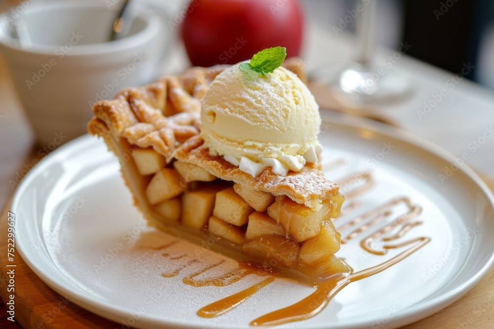 Slice of apple pie with vanilla ice cream Slice of apple pie with vanilla ice cream