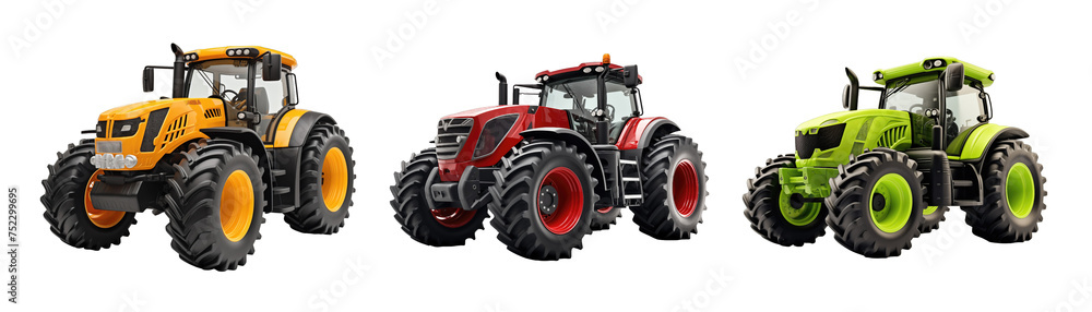 Collection of set 3D tractor isolated on transparent background. PNG file, cut out Collection of set 3D tractor isolated on transparent background. PNG file, cut out