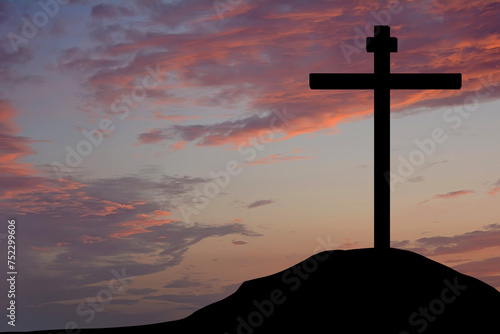 Crucifixion silhouette in sunset. Religious good Friday wallpaper