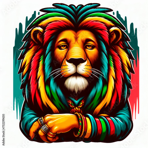 A great lion in the Rastafarian and Reaggean style
