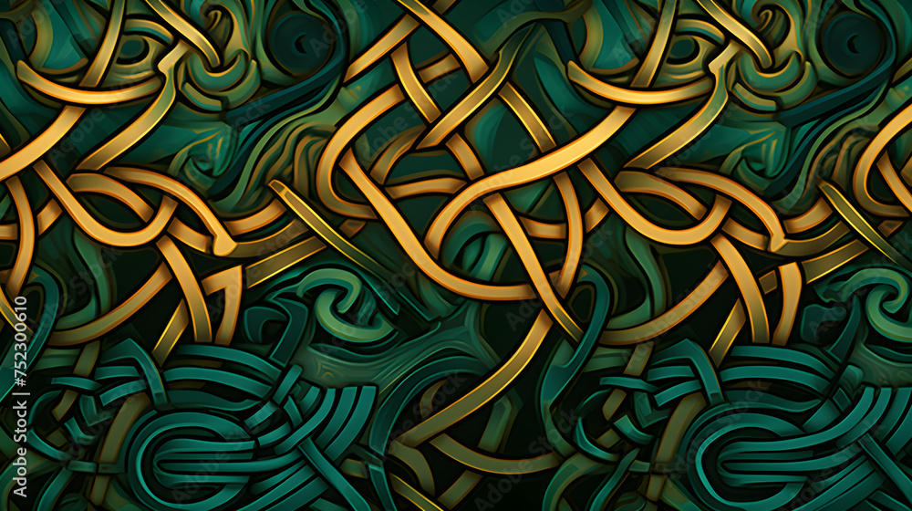 Intricate Blend of Earthy Hued, Nature-Inspired Celtic Patterns Demonstrating Ancient Artistry - obrazy, fototapety, plakaty 