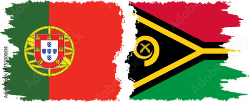 Vanuatu and Portugal grunge flags connection vector