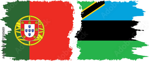 Zanzibar and Portugal grunge flags connection vector