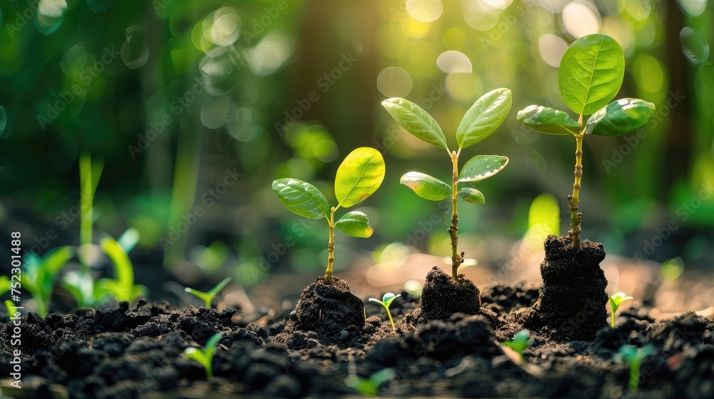 Growing money in the soil with green leaves and trees concept, business and agriculture success finance. With room for text on card. Agriculture plant sowing growing step concept in the garden. Growing money in the soil with green leaves and trees concept, business and agriculture success finance. With room for text on card. Agriculture plant sowing growing step concept in the garden.