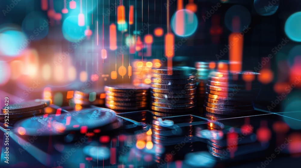 Stock market investment trading financial, coin and graph chart or Forex for analyze profit finance business trend data gold colot background. Stock market investment trading financial, coin and graph chart or Forex for analyze profit finance business trend data gold colot background.