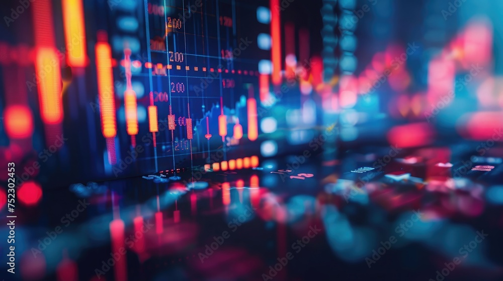 Stock market or forex trading graph and candlestick chart suitable for financial investment concept. Economy trends background for business idea and all art work design. Abstract finance background. - obrazy, fototapety, plakaty 