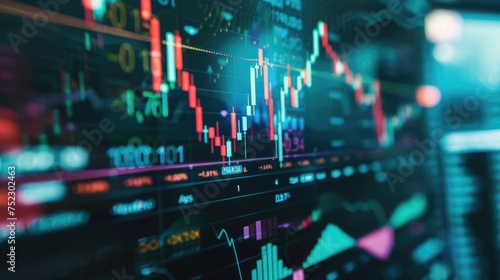 Stockmarket online trading chart candlestick on crypto currency platform. Stock exchange financial market price candles graph data pattern analysis concept. Computer screen closeup background