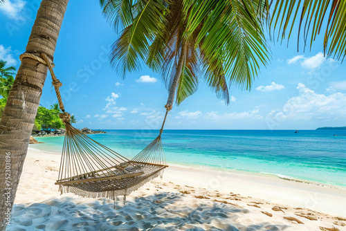 Hammock on the beach with palm trees and turquoise sea © kanurism