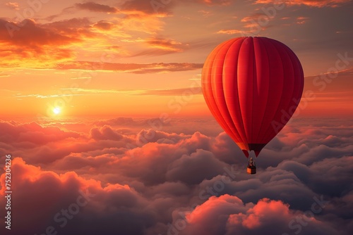 Red Hot Air Balloon Above Clouds