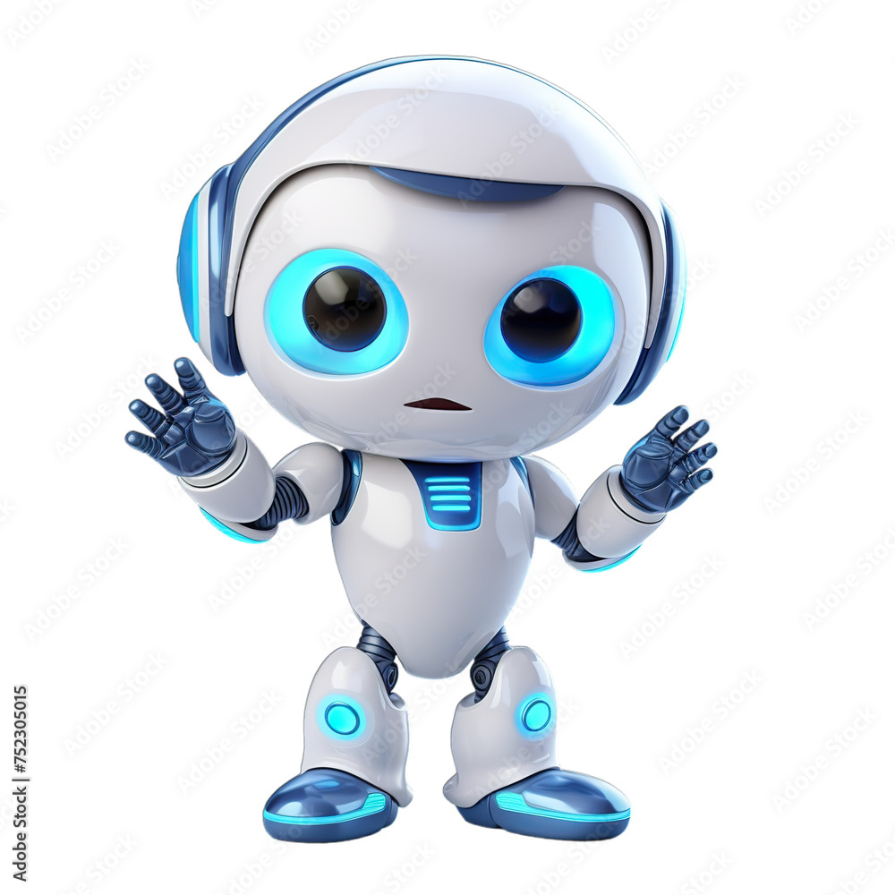 3d white robot with a sign