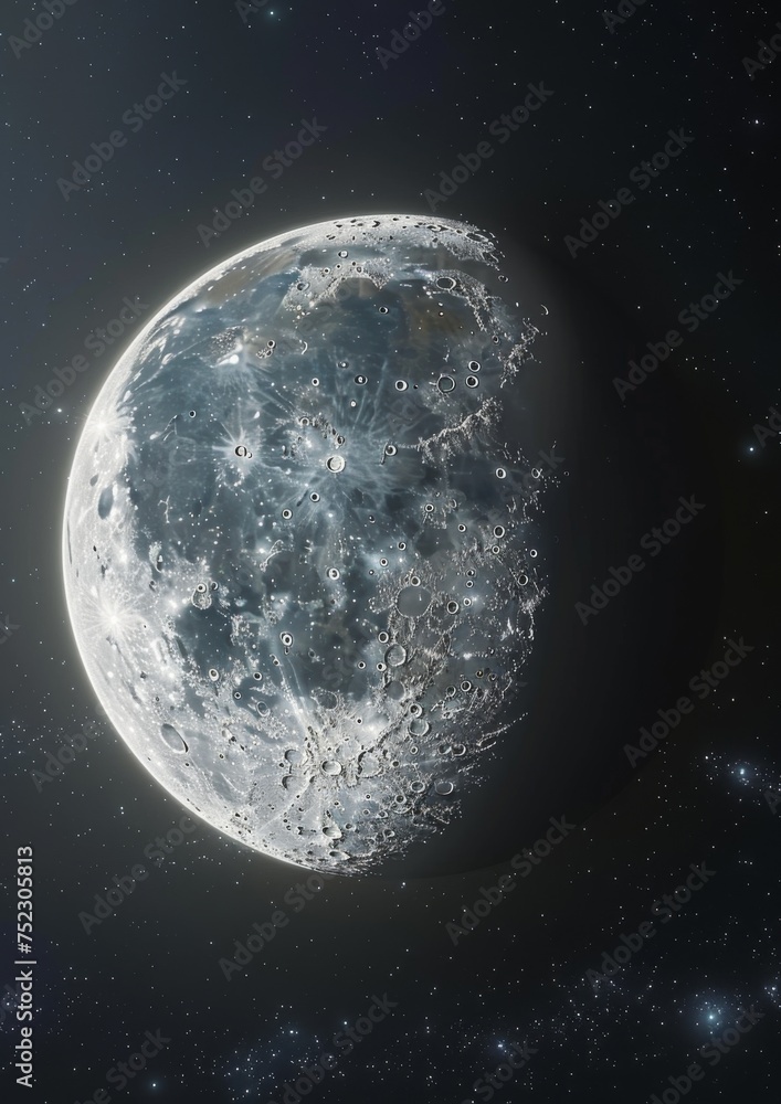 Fototapeta premium A view of the moon in a sky full of stars.
