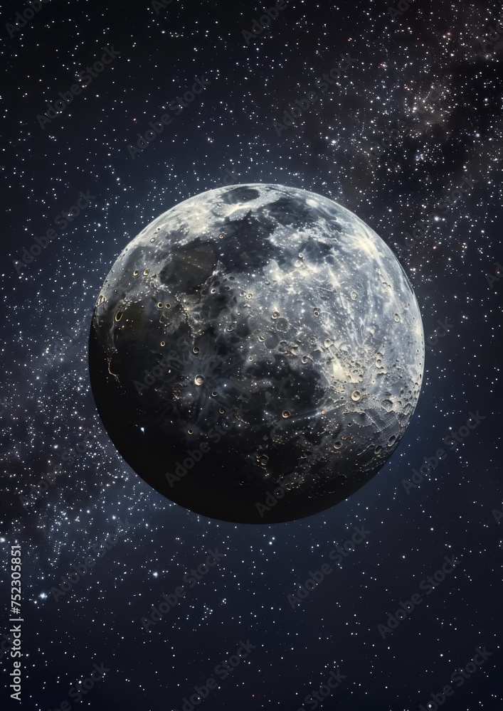 Naklejka premium View of the moon in the night sky with the milky way in the background.