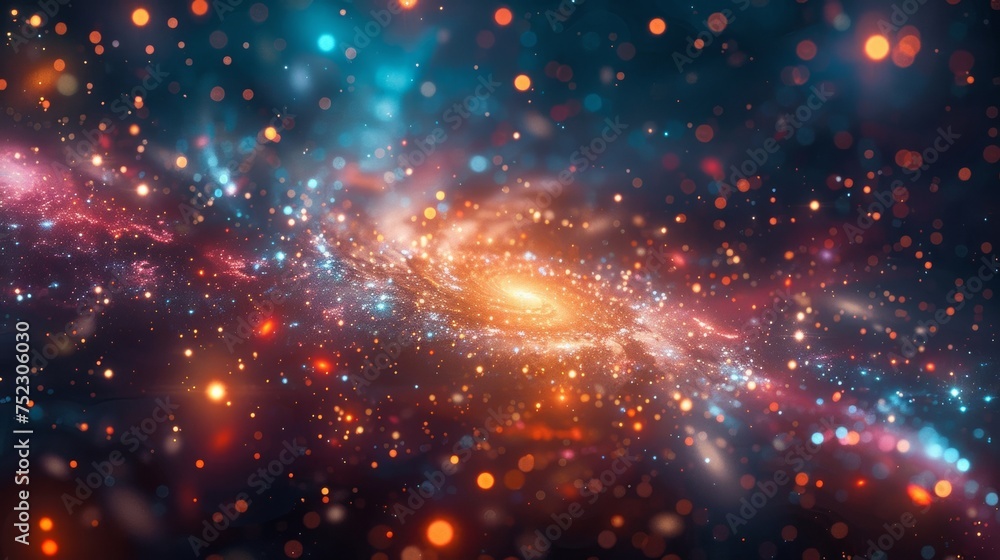 Stunning cosmic display of a galaxy cluster, showcasing the vibrant hues of various stars and the gravitational dance between celestial bodies. Stunning cosmic display of a galaxy cluster, showcasing the vibrant hues of various stars and the gravitational dance between celestial bodies.