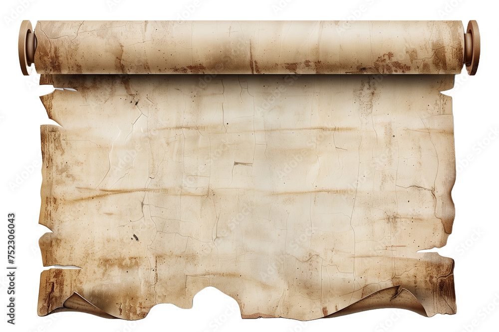 Vintage Parchment Scroll  - Isolated on White Transparent Background
