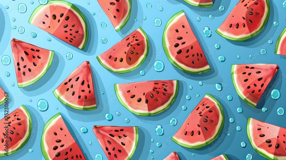 Vector illustration design pattern of watermelon slices on a blue background, Generative AI Vector illustration design pattern of watermelon slices on a blue background, Generative AI