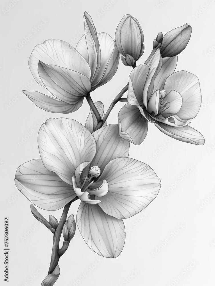 Delicate Orchid Branch - Pastel Botanical Illustration