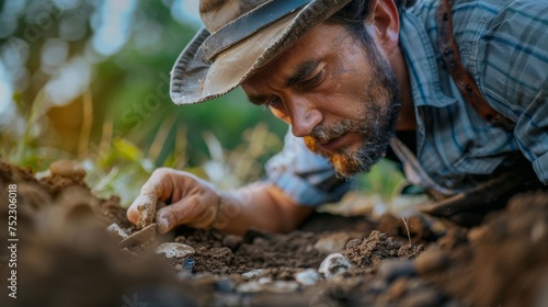 An archaeologist carefully excavates ancient artifacts to uncover the secrets of the past.