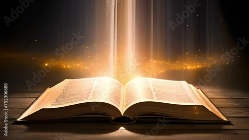 Sacred book of the bible with lights photo