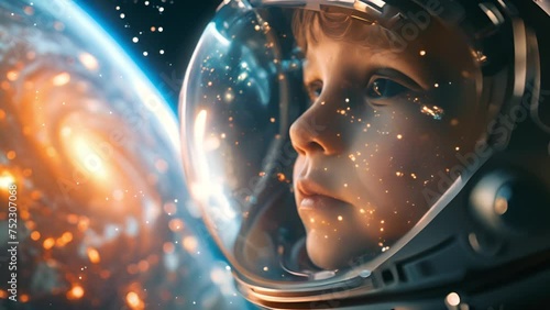 Wallpaper Mural Close up kid wearing an astronaut suit against an outer space background. 4k video footage Torontodigital.ca