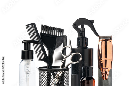 Professional hairdresser tools isolated on white background